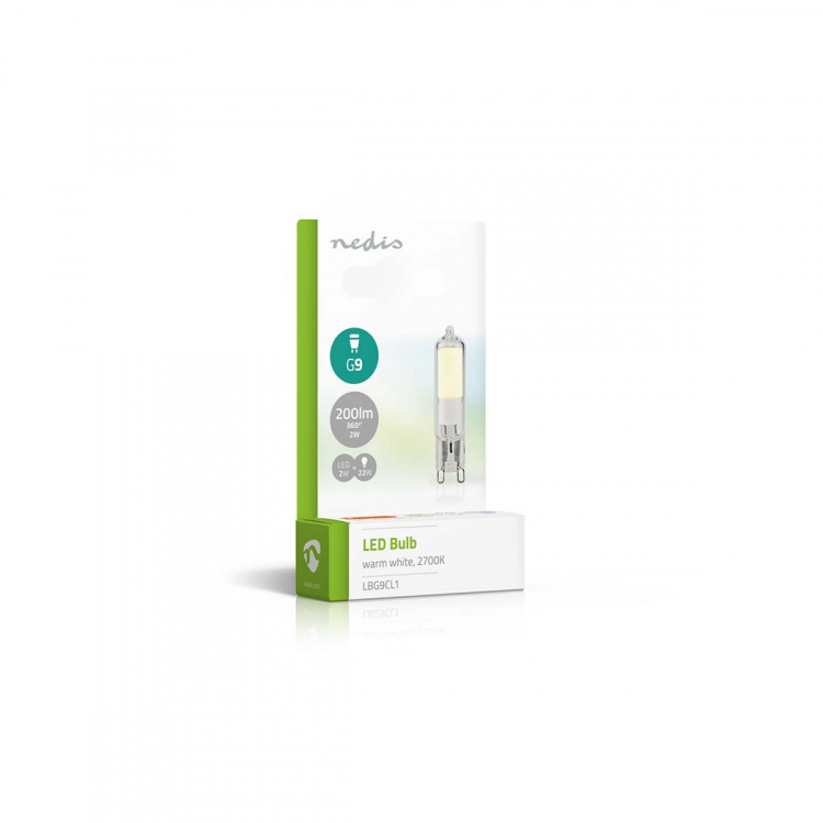 Nedis LED pære G9 | 2 W | 200 lm | 2700 K | Varm Hvit | Antall lamper i pakningen: 1 stk Nedis LED pære G9 | 2 W | 200 lm | 2700 K | Varm Hvit | Antall lamper i pakningen: 1 stk