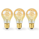 Nedis LED lyspære E27 | A60 | 3.8 W | 250 lm | 2100 K | Dimbar | Extra Warm White | Retro Style | 3 stk.