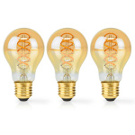 Nedis LED lyspære E27 | A60 | 3.8 W | 250 lm | 2100 K | Dimbar | Extra Warm White | Retro Style | 3 stk.