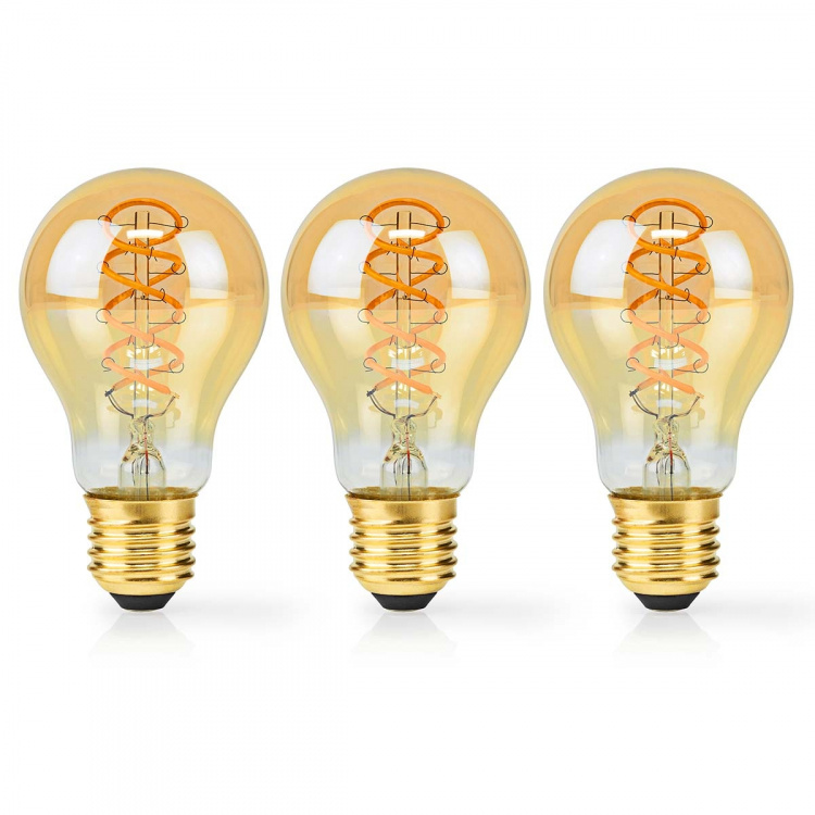 Nedis LED lyspære E27 | A60 | 3.8 W | 250 lm | 2100 K | Dimbar | Extra Warm White | Retro Style | 3 stk.