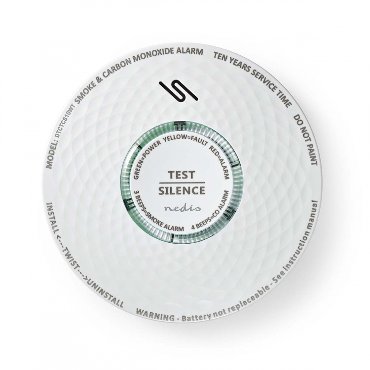 Nedis Røyk og karbonmonoksid alarm | Batteri drevet | batteritid opp til: 10 år | EN 14604 | Med test knapp | 85 dB | ABS | Hvit