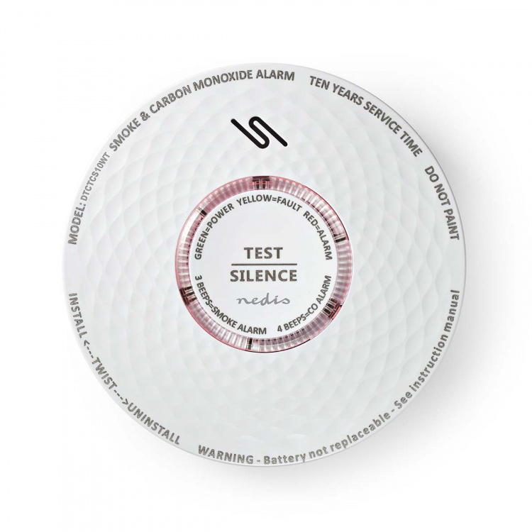 Nedis Røyk og karbonmonoksid alarm | Batteri drevet | batteritid opp til: 10 år | EN 14604 | Med test knapp | 85 dB | ABS | Hvit