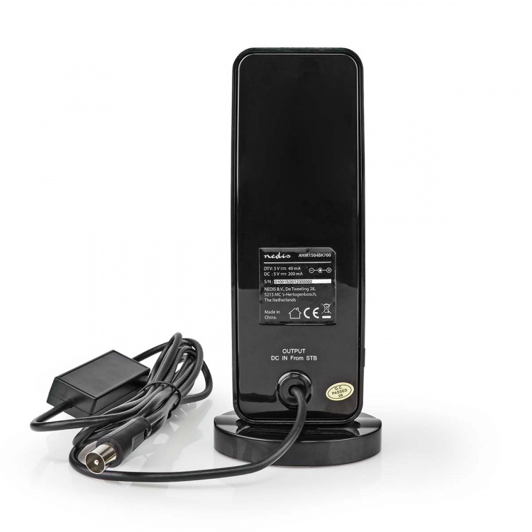 Nedis innendørs antenne | Aktiv | FM / UHF / VHF | Mottaksområde: 0-15 km | LTE700 | Forsterkning: 28 dB | ABS | Sort