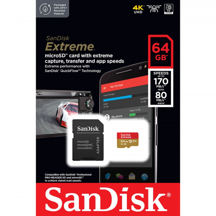 MicroSDXC Extreme 64 GB adapter 170 MB/s A2 C10 V30