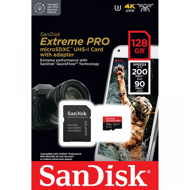 SanDisk MicroSDXC Extreme Pro 128GB 200MB/s A2 C10 V30 UHS-I SanDisk MicroSDXC Extreme Pro 128GB 200MB/s A2 C10 V30 UHS-I