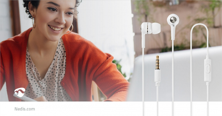 Nedis Wired øretelefoner | 3.5 mm | Kabellengde: 1.20 m | Innebygd mikrofon | Volumkontroll | Hvit