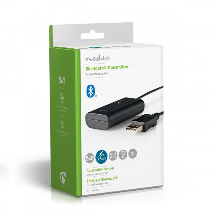 Nedis Bluetooth®-sender | Koblingsinngang: 1x AUX / 1x USB | SBC | Opptil 1 enhet | Sort