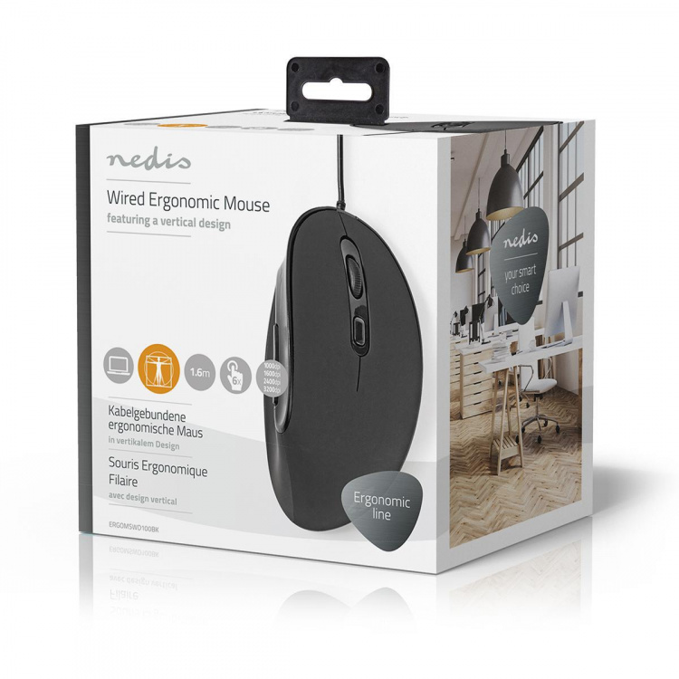 Nedis Wired Mouse | DPI: 1200 / 1800 / 2400 / 3600 dpi | Justerbar DPI | Antall knapper: 6 | Programmerbare knapper | Right-Handed | 1.60 m