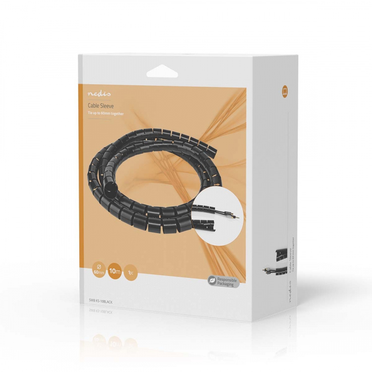 Nedis Kabel Ledelse | Spiral erme | 1 stk. | Maksimal kabeltykkelse: 60 mm | PVC | Sort