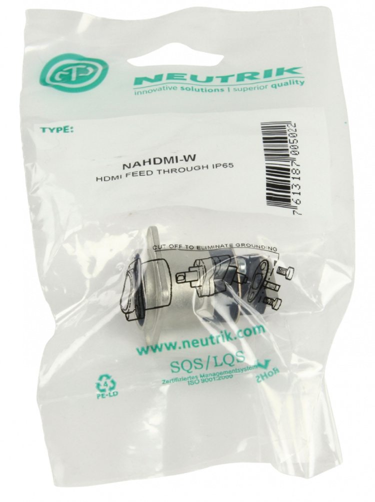 Neutrik HDMI-gjennomføringsadapter, svart D-formet hus