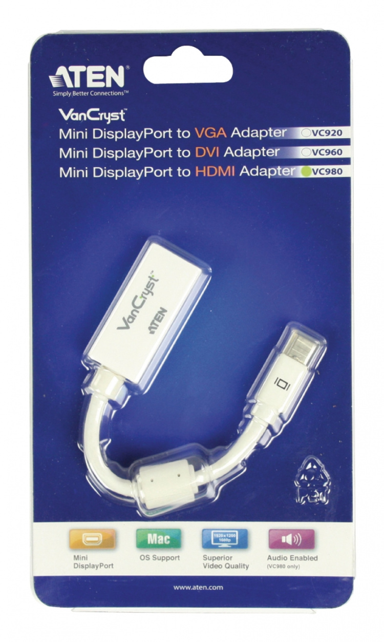 ATEN Mini Displayport-Kabel Mini DisplayPort-hane - HDMI Kontakt 0,15 m Vit