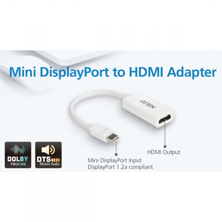 ATEN Mini Displayport-Kabel Mini DisplayPort-hane - HDMI Kontakt 0,15 m Vit
