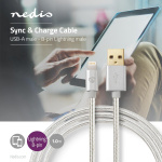 Nedis Lightning Kabel | USB 2.0 | Apple Lightning 8-Pinners | USB-A Han | 480 Mbps | Gull belagt | 1.00 m | Rund | Flettet / Nylon | Aluminium | Deksel Vindusboks