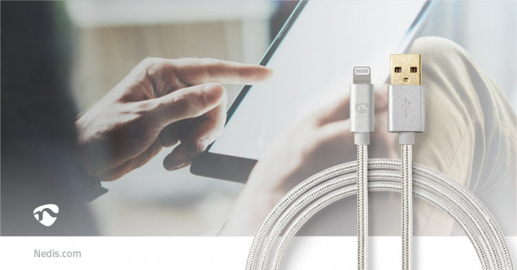 Nedis Lightning Kabel | USB 2.0 | Apple Lightning 8-Pinners | USB-A Han | 480 Mbps | Gull belagt | 1.00 m | Rund | Flettet / Nylon | Aluminium | Deksel Vindusboks