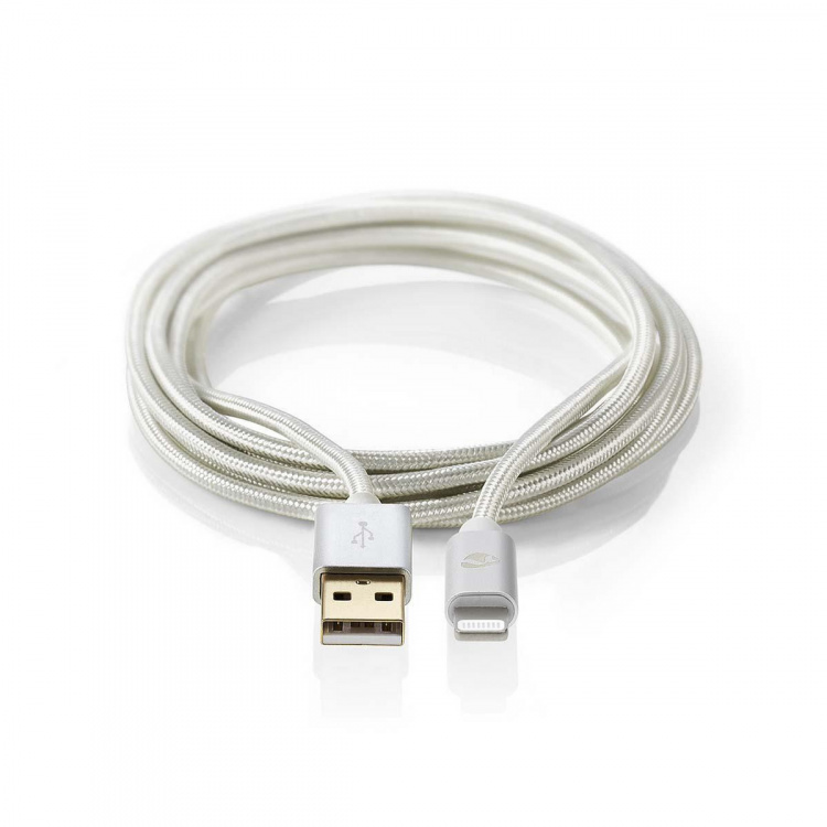 Nedis Lightning Kabel | USB 2.0 | Apple Lightning 8-Pinners | USB-A Han | 480 Mbps | Gull belagt | 2.00 m | Rund | Flettet / Nylon | Aluminium | Deksel Vindusboks