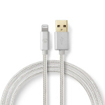 Nedis Lightning Kabel | USB 2.0 | Apple Lightning 8-Pinners | USB-A Han | 480 Mbps | Gull belagt | 2.00 m | Rund | Flettet / Nylon | Aluminium | Deksel Vindusboks