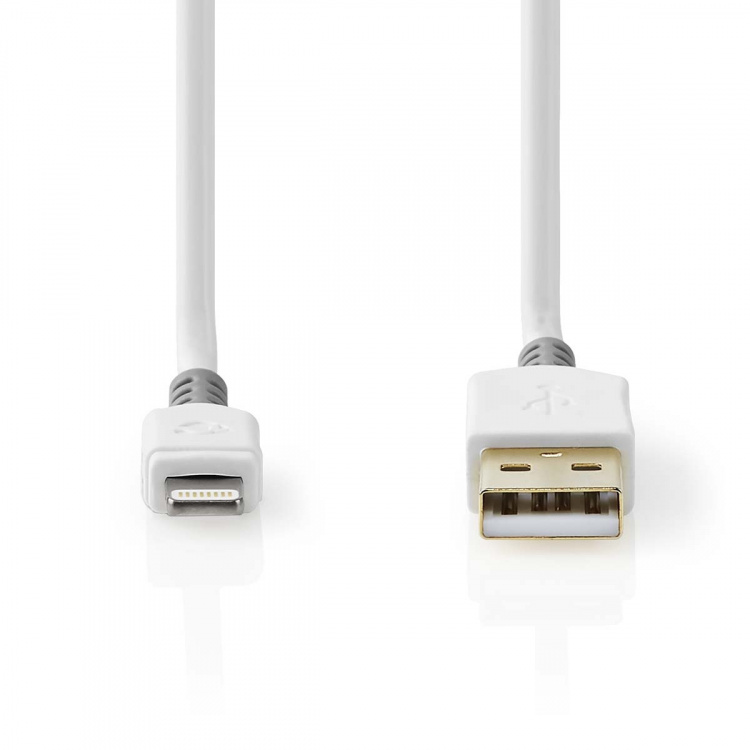 Nedis Lightning Kabel | USB 2.0 | Apple Lightning 8-Pinners | USB-A Han | 480 Mbps | Gull belagt | 1.00 m | Rund | PVC | Grå / Hvit | Boks