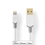 Nedis Lightning Kabel | USB 2.0 | Apple Lightning 8-Pinners | USB-A Han | 480 Mbps | Gull belagt | 2.00 m | Rund | PVC | Grå / Hvit | Boks