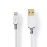 Nedis Lightning Kabel | USB 2.0 | Apple Lightning 8-Pinners | USB-A Han | 480 Mbps | Gull belagt | 2.00 m | Rund | PVC | Grå / Hvit | Boks