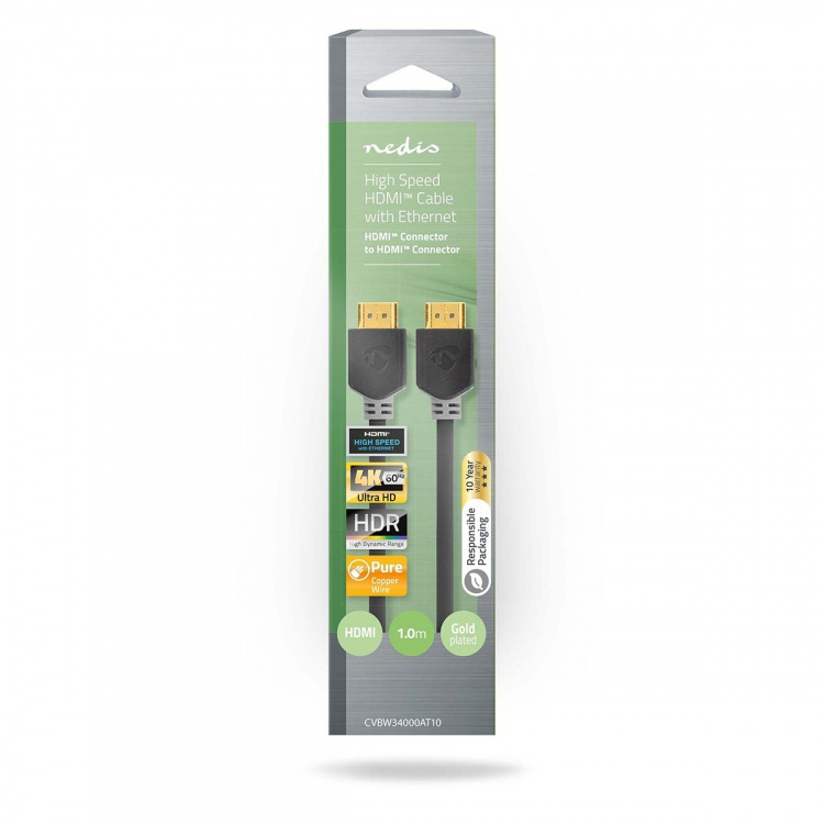 Nedis High Speed ​​HDMI ™ kabel med Ethernet | HDMI ™ -kontakt | HDMI ™ -kontakt | 4K@60Hz | ARC | 18 Gbps | 1.00 m | Rund | PVC | Antrasitt | Boks