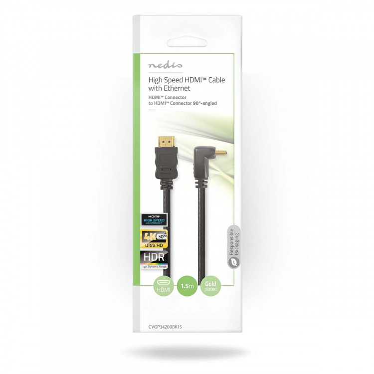 Nedis High Speed ​​HDMI ™ kabel med Ethernet | HDMI ™ -kontakt | HDMI ™ -kontakt | 4K@30Hz | 10.2 Gbps | 1.50 m | Rund | PVC | Sort | Konvolutt