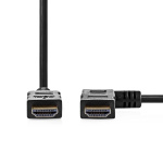 Nedis High Speed ​​HDMI ™ kabel med Ethernet | Høyre Hooked HDMI ™ -kontakt | HDMI ™ -kontakt | 4K@30Hz | 10.2 Gbps | 1.50 m | Rund | PVC | Sort | Konvolutt