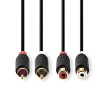 Nedis Stereo lydkabel | 2x RCA Han | 2x RCA Hun | Gull belagt | 2.00 m | Rund | Antrasitt | Boks