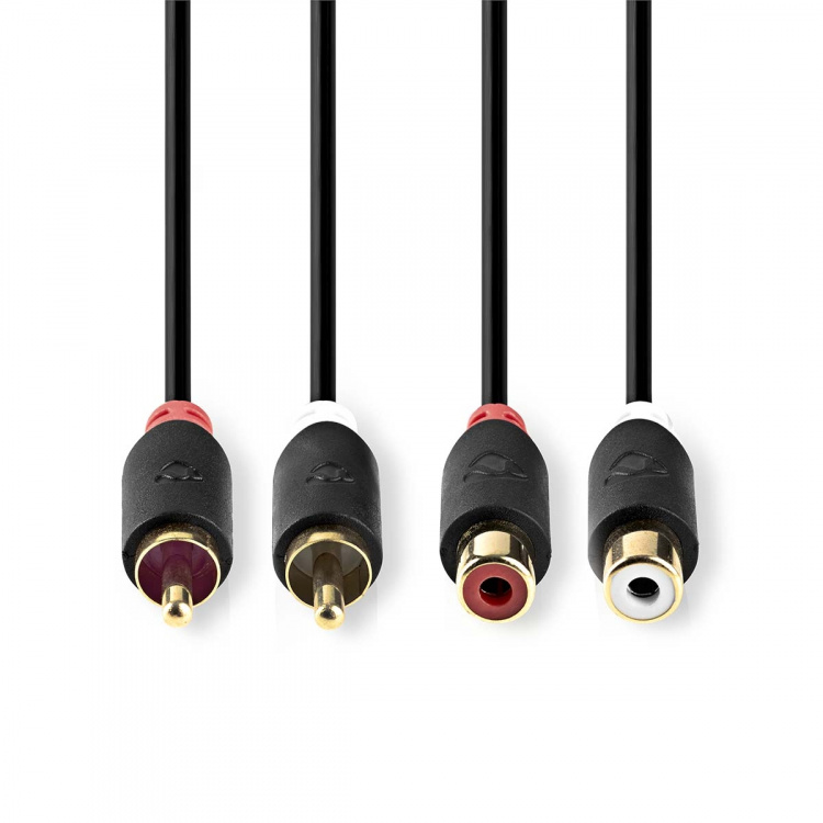 Nedis Stereo lydkabel | 2x RCA Han | 2x RCA Hun | Gull belagt | 2.00 m | Rund | Antrasitt | Boks