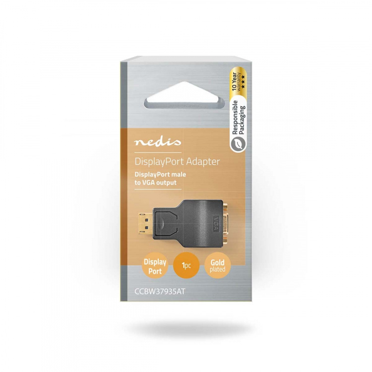 Nedis Displayport-adapter | DisplayPort Han | VGA Hun 15p | 1080p | Gull belagt | Rett | Rund | ABS | Antrasitt | Boks