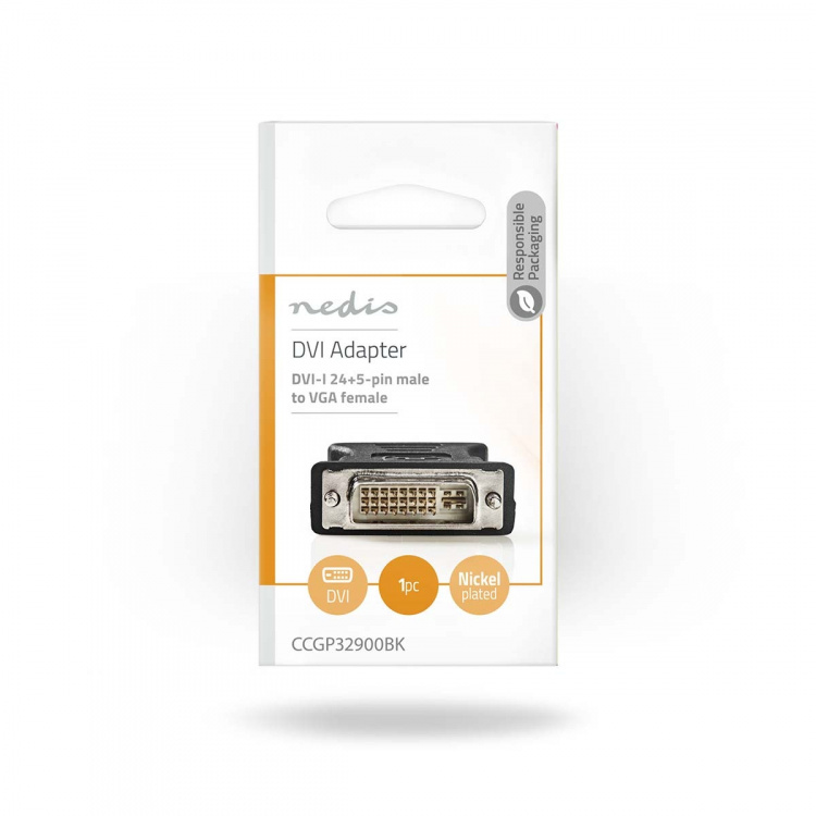 Nedis DVI-adapter | DVI-I 24+5-Pin Han | VGA Hun 15p | Nikkel belagt | Rett | PVC | Sort | Konvolutt