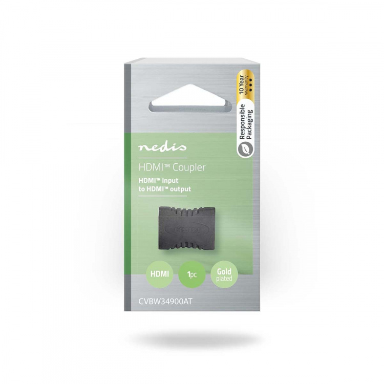 Nedis HDMI™ Adapter | HDMI™ Output | HDMI™ Output | Gull belagt | Rett | PVC | Antrasitt | 1 stk. | Boks Nedis HDMI™ Adapter | HDMI™ Output | HDMI™ Output | Gull belagt | Rett | PVC | Antrasitt | 1 stk. | Boks