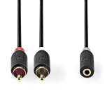 Nedis Stereo lydkabel | 2x RCA Han | 3.5 mm Hun | Gull belagt | 0.20 m | Rund | Antrasitt | Boks Nedis Stereo lydkabel | 2x RCA Han | 3.5 mm Hun | Gull belagt | 0.20 m | Rund | Antrasitt | Boks