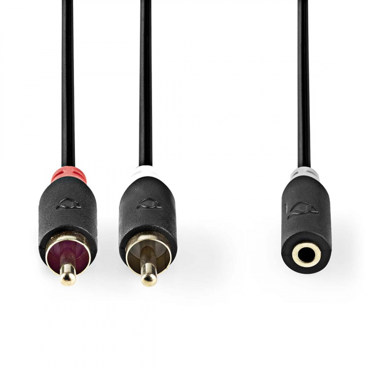 Nedis Stereo lydkabel | 2x RCA Han | 3.5 mm Hun | Gull belagt | 0.20 m | Rund | Antrasitt | Boks Nedis Stereo lydkabel | 2x RCA Han | 3.5 mm Hun | Gull belagt | 0.20 m | Rund | Antrasitt | Boks