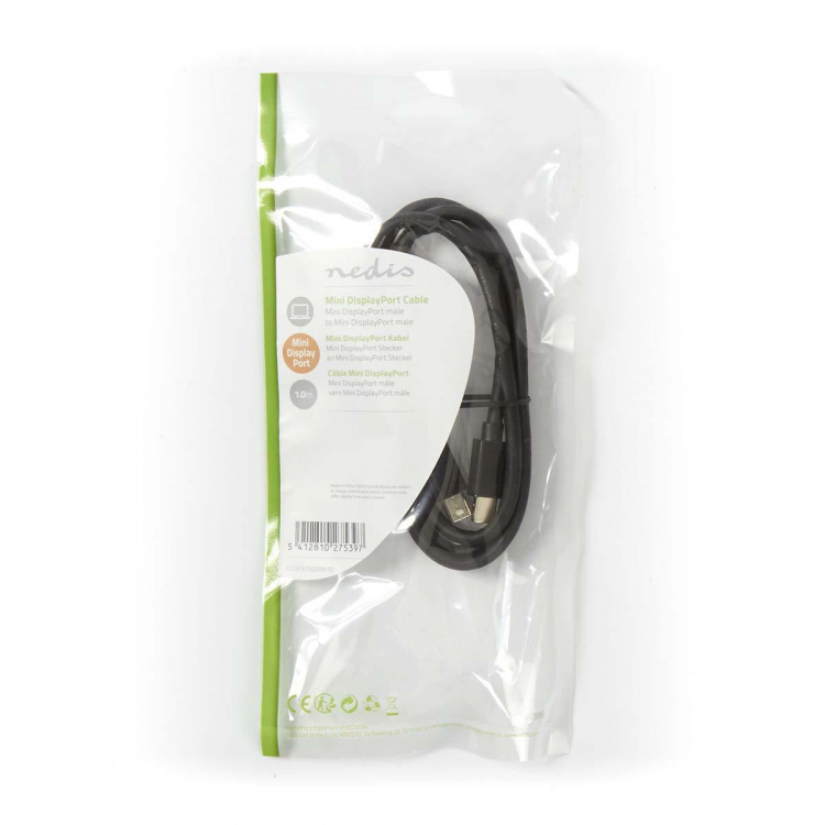 Nedis Mini Displayport-kabel | DisplayPort 1.2 | Mini DisplayPort Han | Mini DisplayPort Han | 21.6 Gbps | Nikkel belagt | 1.00 m | Rund | PVC | Sort | Plastpose