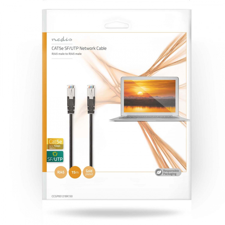 Nedis CAT5e nettverkskabel | SF/UTP | RJ45 Han | RJ45 Han | 15.0 m | Rund | PVC | Sort | Konvolutt