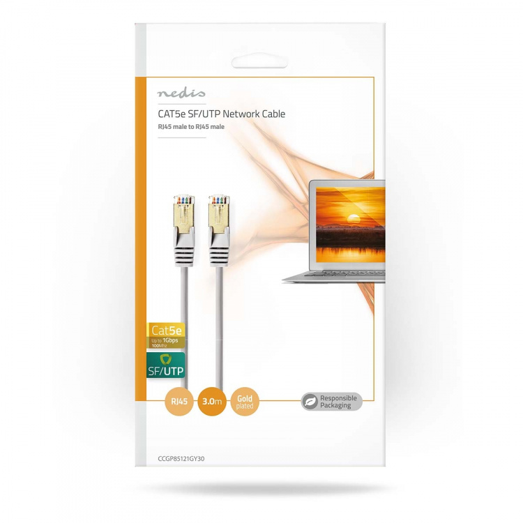 Nedis CAT5e nettverkskabel | SF/UTP | RJ45 Han | RJ45 Han | 3.00 m | Rund | PVC | Grå | Konvolutt