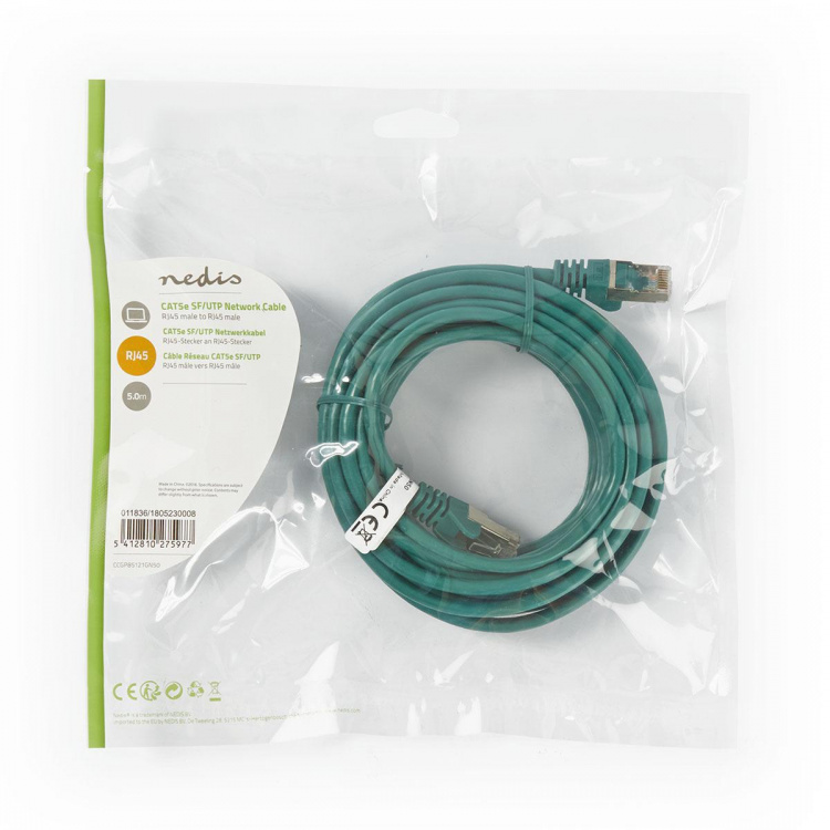 Nedis CAT5e nettverkskabel | SF/UTP | RJ45 Han | RJ45 Han | 5.00 m | Rund | PVC | Grøn | Plastpose