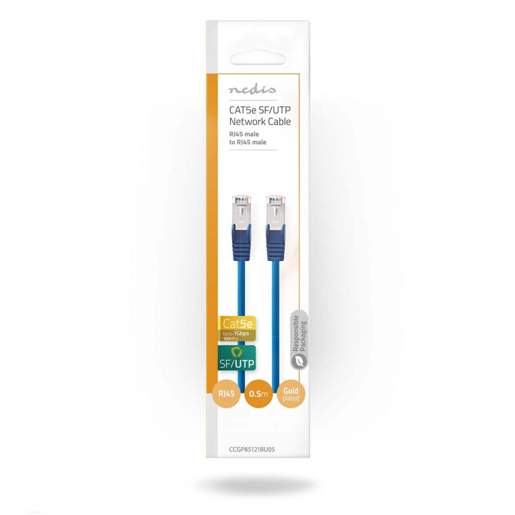 Nedis CAT5e nettverkskabel | SF/UTP | RJ45 Han | RJ45 Han | 0.50 m | Rund | PVC | Blå | Konvolutt