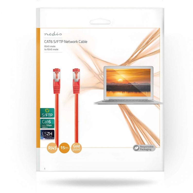 Nedis CAT6 Nettverkskabel | RJ45 Han | RJ45 Han | S/FTP | 15.0 m | Rund | LSZH | Rød | Konvolutt