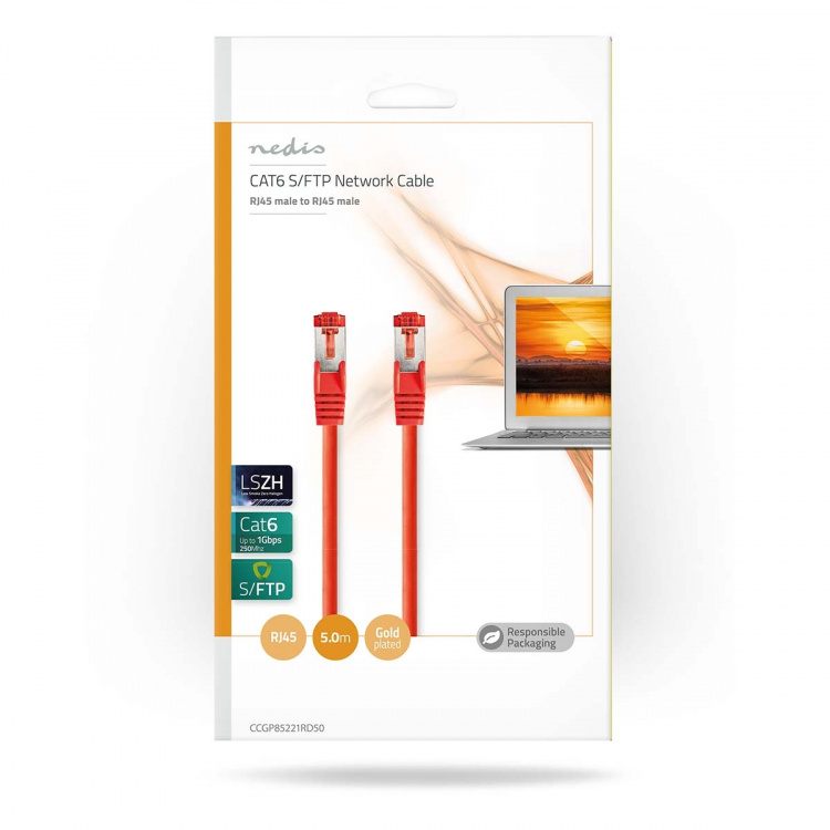 Nedis CAT6 Nettverkskabel | RJ45 Han | RJ45 Han | S/FTP | 5.00 m | Rund | LSZH | Rød | Konvolutt