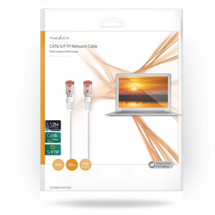 Nedis CAT6 Nettverkskabel | RJ45 Han | RJ45 Han | S/FTP | 20.0 m | Rund | LSZH | Hvit | Konvolutt Nedis CAT6 Nettverkskabel | RJ45 Han | RJ45 Han | S/FTP | 20.0 m | Rund | LSZH | Hvit | Konvolutt