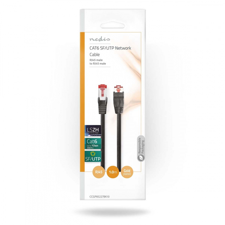 Nedis CAT6 Nettverkskabel | RJ45 Han | RJ45 Han | SF/UTP | 1.00 m | Rund | LSZH | Sort | Konvolutt Nedis CAT6 Nettverkskabel | RJ45 Han | RJ45 Han | SF/UTP | 1.00 m | Rund | LSZH | Sort | Konvolutt