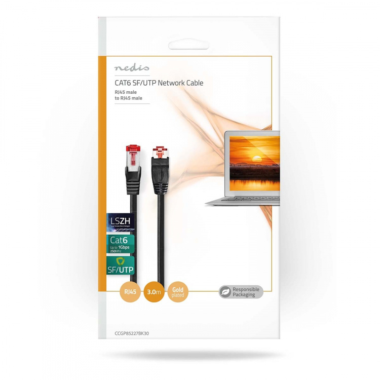 Nedis CAT6 Nettverkskabel | RJ45 Han | RJ45 Han | SF/UTP | 3.00 m | Rund | LSZH | Sort | Konvolutt Nedis CAT6 Nettverkskabel | RJ45 Han | RJ45 Han | SF/UTP | 3.00 m | Rund | LSZH | Sort | Konvolutt