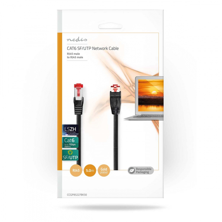 Nedis CAT6 Nettverkskabel | RJ45 Han | RJ45 Han | SF/UTP | 5.00 m | Rund | LSZH | Sort | Konvolutt
