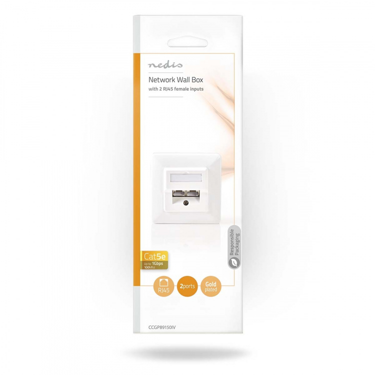 Nedis Nettverksveggboks | Innfelt montering | 2-Port port(s) | CAT5e | Rett | Hunn | Gull belagt | PVC | Hvit | Konvolutt Nedis Nettverksveggboks | Innfelt montering | 2-Port port(s) | CAT5e | Rett | Hunn | Gull belagt | PVC | Hvit | Konvolutt