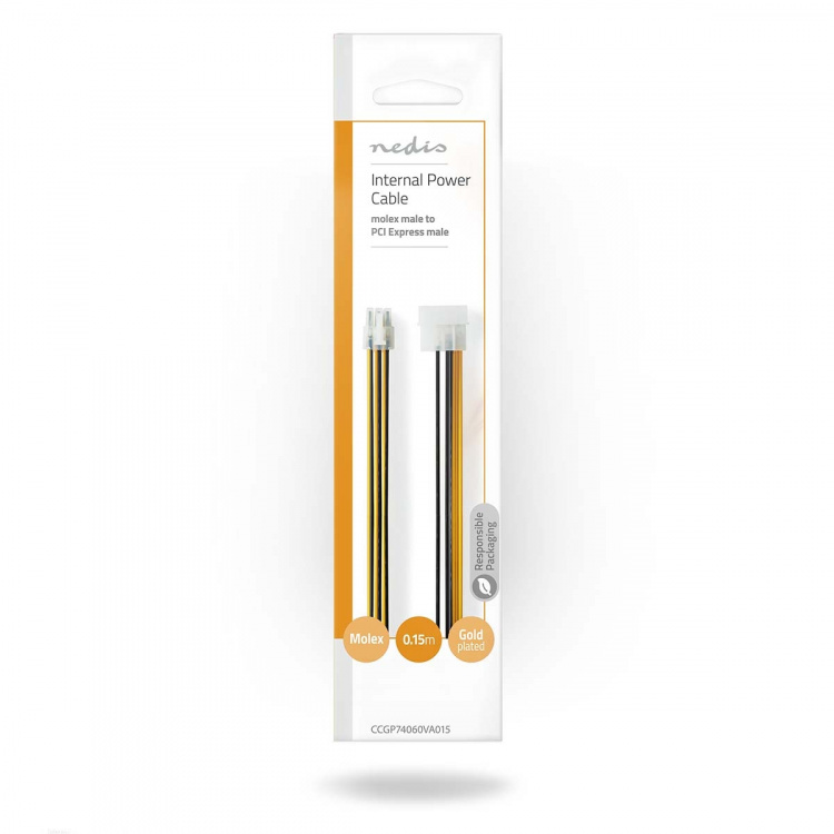 Nedis Intern Strømkabel | Molex Han | PCI Express Han | Gull belagt | 0.20 m | Rund | PVC | Gul / Sort | Konvolutt