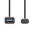 Nedis USB-C™ Adapter | USB 3.2 Gen 1 | USB-C™ Hann | USB-A Hun | 5 Gbps | 0.15 m | Rund | Nikkel belagt | PVC | Sort | Konvolutt