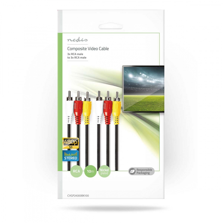 Nedis Kompositt videokabel | 3x RCA Han | 3x RCA Han | Nikkel belagt | 480p | 10.0 m | Rund | PVC | Sort | Konvolutt Nedis Kompositt videokabel | 3x RCA Han | 3x RCA Han | Nikkel belagt | 480p | 10.0 m | Rund | PVC | Sort | Konvolutt