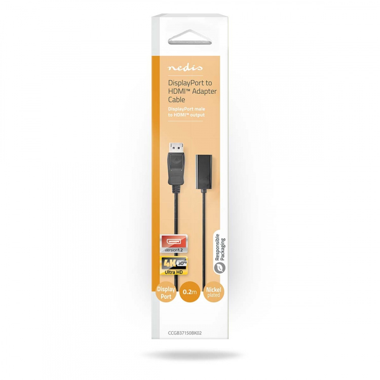 Nedis Displayport-kabel | DisplayPort Han | HDMI™ Output | 4K@30Hz | Nikkel belagt | 0.20 m | Rund | PVC | Sort | Boks Nedis Displayport-kabel | DisplayPort Han | HDMI™ Output | 4K@30Hz | Nikkel belagt | 0.20 m | Rund | PVC | Sort | Boks