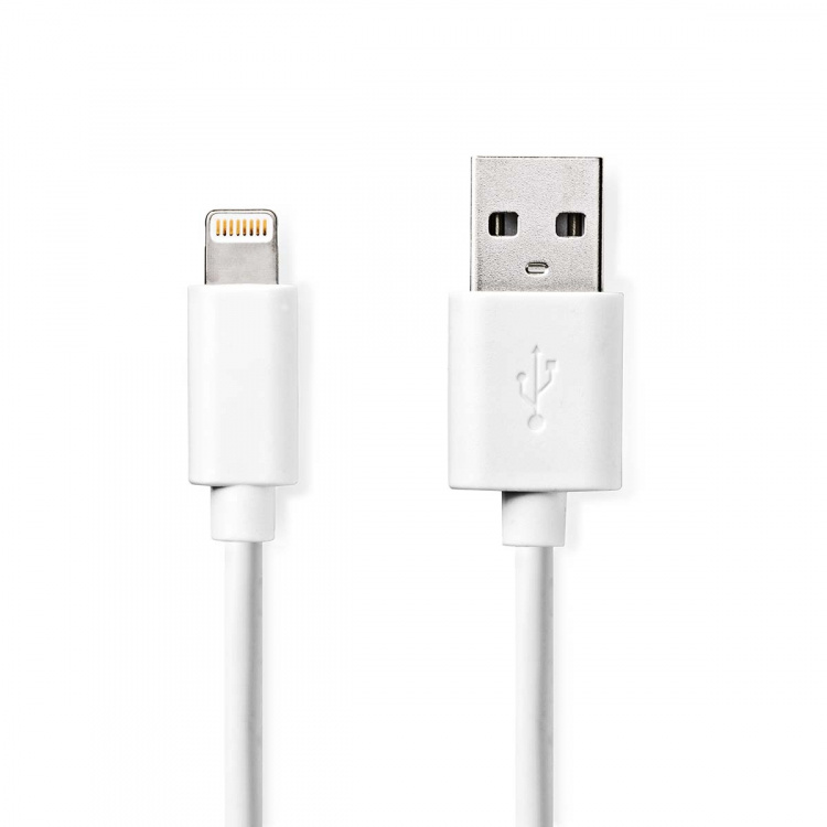 Nedis Lightning Kabel | USB 2.0 | Apple Lightning 8-Pinners | USB-A Han | 480 Mbps | Nikkel belagt | 2.00 m | Rund | PVC | Hvit | Boks